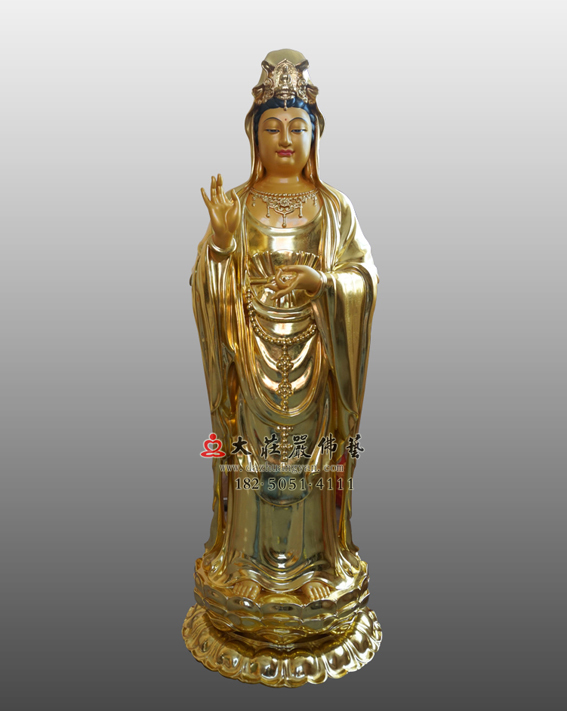 铜雕贴金观世音菩萨塑像 