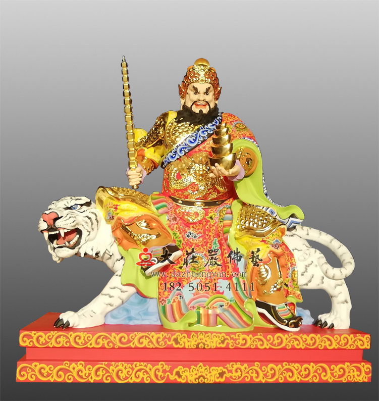 赵公明彩绘描金塑像