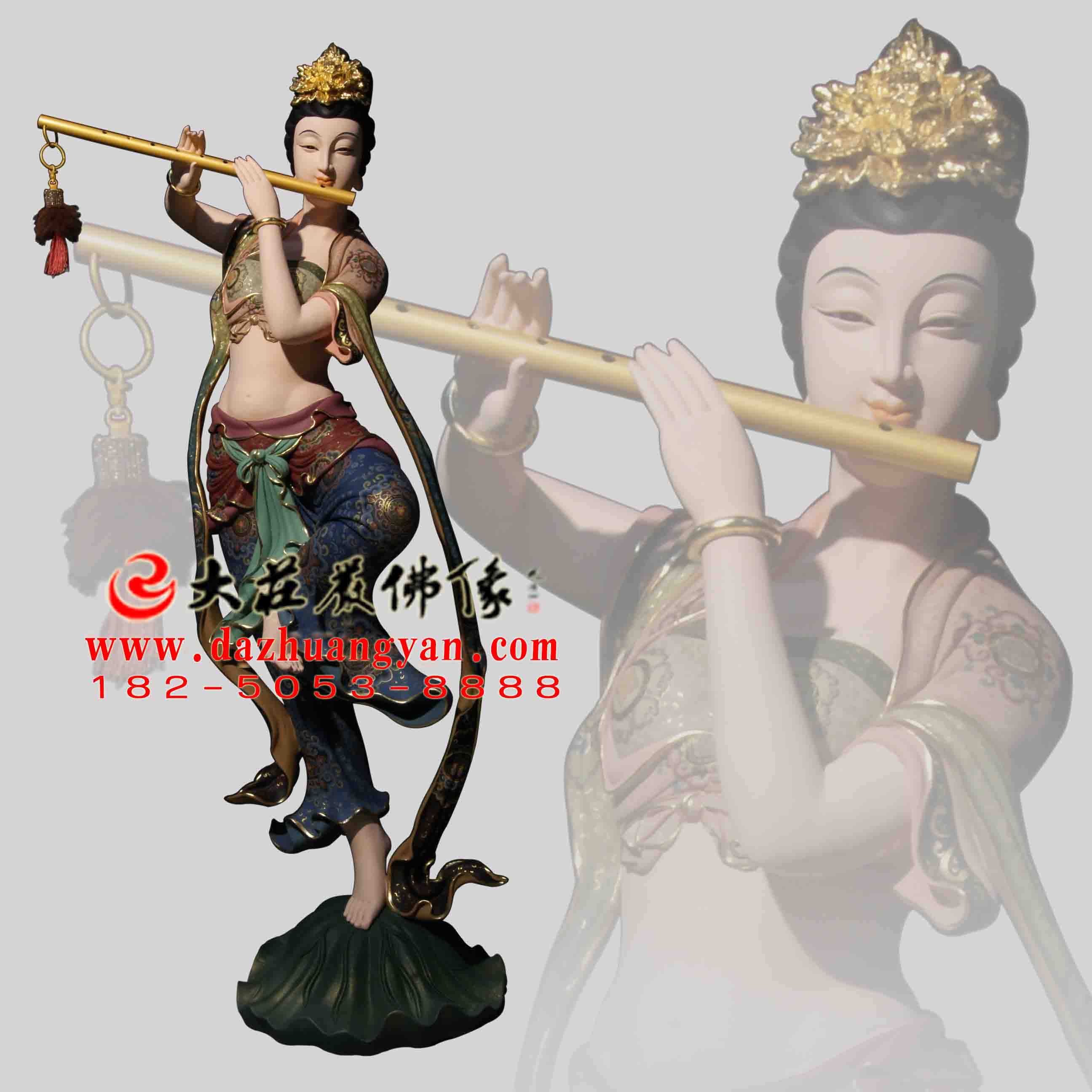 铜雕‌笛子伎乐天佛像 ‌笛子伎乐天雕塑 ‌笛子伎乐天塑像