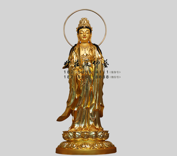 铜雕贴金大势至菩萨站像西方三圣配套造像